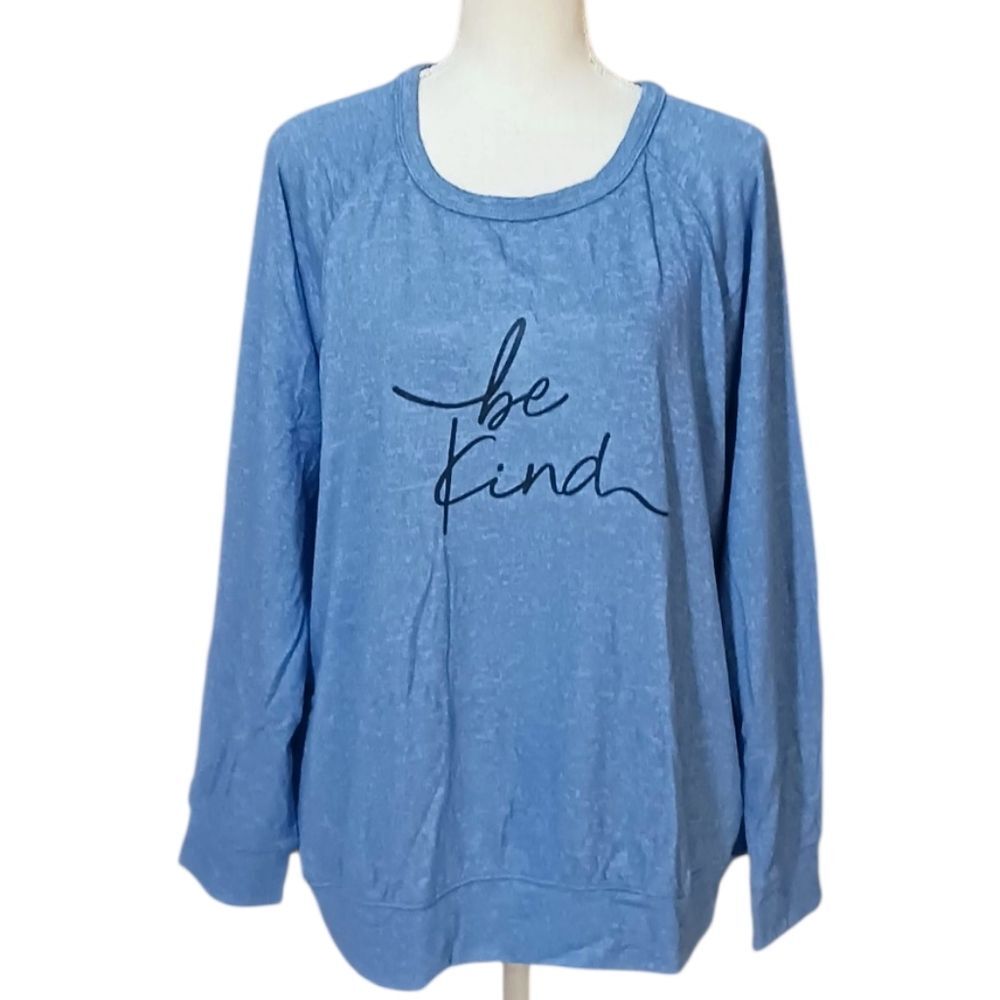 Buffalo David Bitton "Be Kind" Top Long Sleeve Loose Fit Blue Women's Large New
